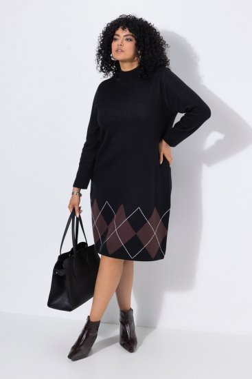 Ulla Popken 852597 Abito in maglia fantasia con collo alto Nero - Abiti in maglia - 