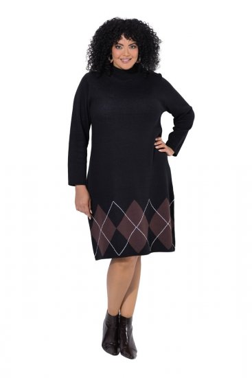 Ulla Popken 852597 Abito in maglia fantasia con collo alto Nero - Abiti in maglia - 