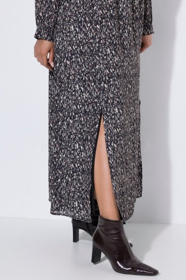 Ulla Popken 852606 Abito lungo fantasia Nero - Vestiti maxi - Abiti maxi taglie forti