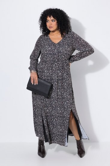 Ulla Popken 852606 Abito lungo fantasia Nero - Vestiti maxi - Abiti maxi taglie forti