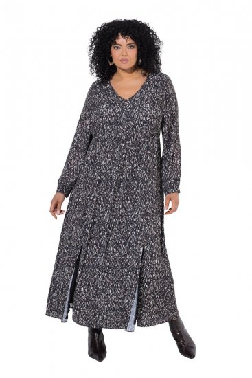 Ulla Popken 852606 Abito lungo fantasia Nero - Vestiti maxi - Abiti maxi taglie forti