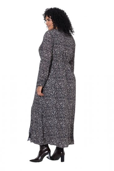 Ulla Popken 852606 Abito lungo fantasia Nero - Vestiti maxi - Abiti maxi taglie forti