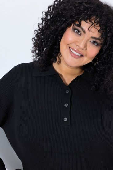 Ulla Popken 852630 Abito in maglia a maniche lunghe Nero - Vestiti midi - Abiti midi taglie comode