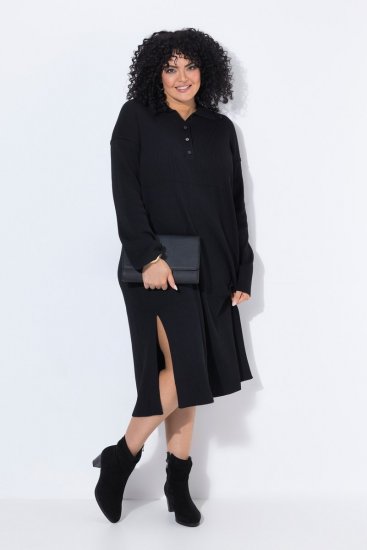 Ulla Popken 852630 Abito in maglia a maniche lunghe Nero - Vestiti midi - Abiti midi taglie comode