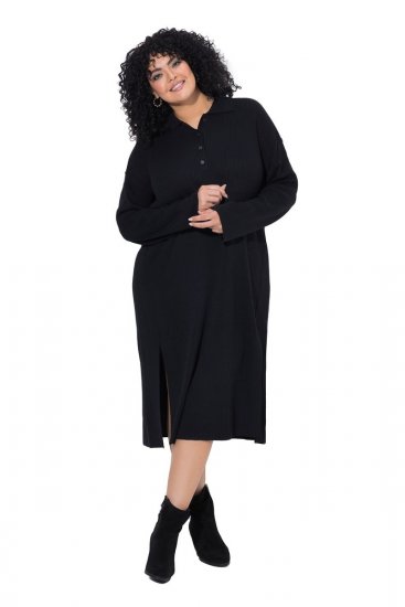 Ulla Popken 852630 Abito in maglia a maniche lunghe Nero - Vestiti midi - Abiti midi taglie comode