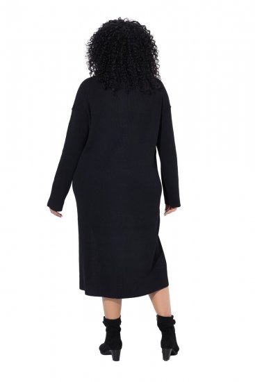 Ulla Popken 852630 Abito in maglia a maniche lunghe Nero - Vestiti midi - Abiti midi taglie comode