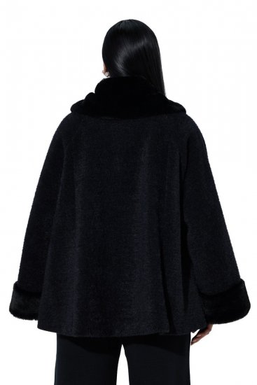 Ulla Popken 852644 Giacca a mantella con bordo in pelliccia sintetica Nero - Poncho e mantelle - 
