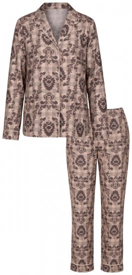 Ulla Popken 852649 Pigiama fantasia con collo a camicia Marrone - Pigiami/Loungewear - 