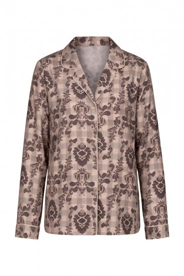 Ulla Popken 852649 Pigiama fantasia con collo a camicia Marrone - Pigiami/Loungewear - 