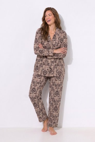 Ulla Popken 852649 Pigiama fantasia con collo a camicia Marrone - Pigiami/Loungewear - 