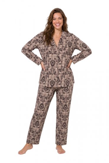 Ulla Popken 852649 Pigiama fantasia con collo a camicia Marrone - Pigiami/Loungewear - 