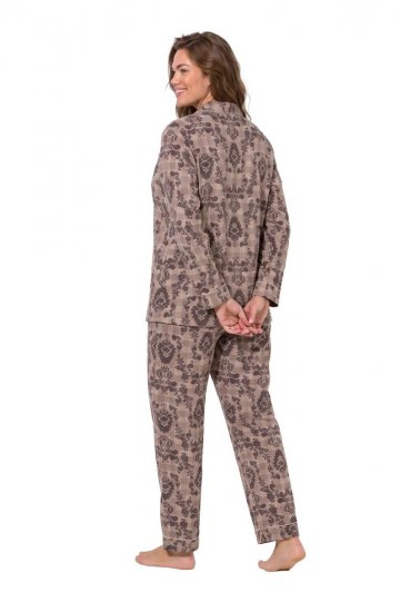 Ulla Popken 852649 Pigiama fantasia con collo a camicia Marrone - Pigiami/Loungewear - 
