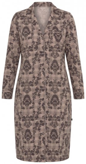 Ulla Popken 852653 Camicia da notte fantasia con collo a camicia Marrone - Camicie da notte - 