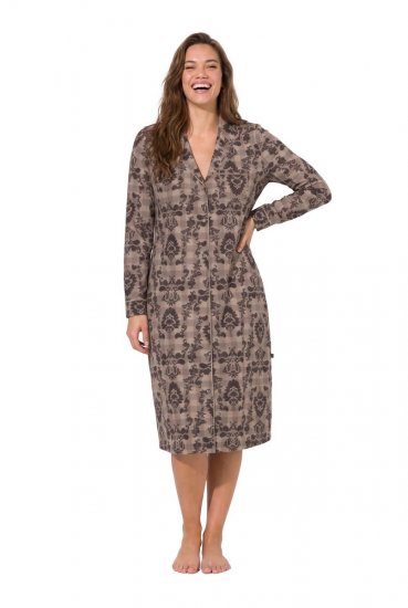 Ulla Popken 852653 Camicia da notte fantasia con collo a camicia Marrone - Camicie da notte - 