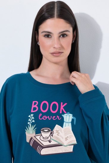Ulla Popken 852710 Maglione da casa a maniche lunghe Petrolio - Pigiami/Loungewear - 