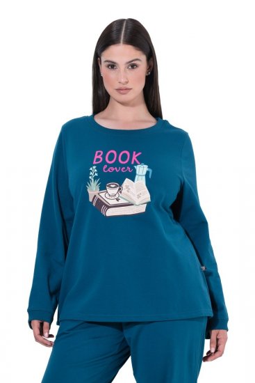 Ulla Popken 852710 Maglione da casa a maniche lunghe Petrolio - Pigiami/Loungewear - 