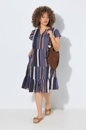 Ulla Popken 852771 Abito a righe con volant Blu scuro - Abiti - Vestiti per tutte le taglie