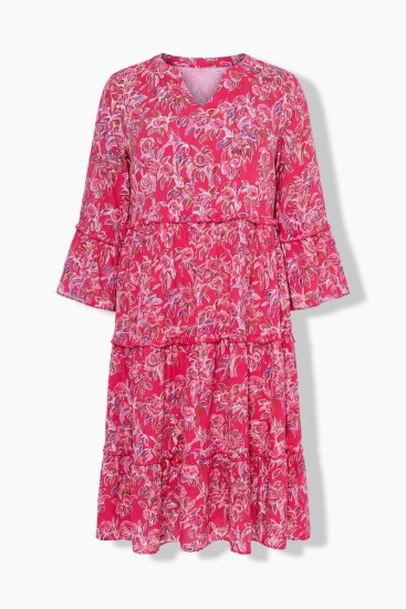 Ulla Popken 852841 Abito a fiori con volant Magenta - Vestiti midi - Abiti midi taglie comode