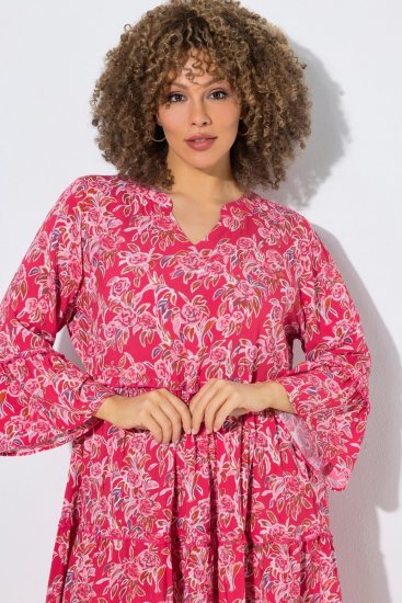 Ulla Popken 852841 Abito a fiori con volant Magenta - Vestiti midi - Abiti midi taglie comode