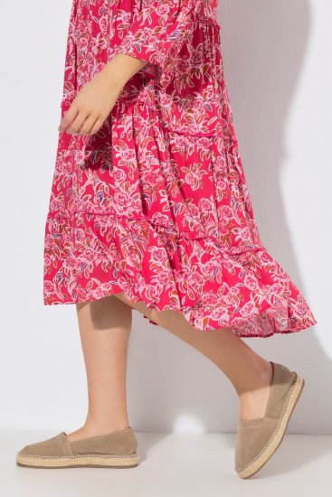 Ulla Popken 852841 Abito a fiori con volant Magenta - Vestiti midi - Abiti midi taglie comode