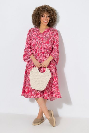 Ulla Popken 852841 Abito a fiori con volant Magenta - Vestiti midi - Abiti midi taglie comode