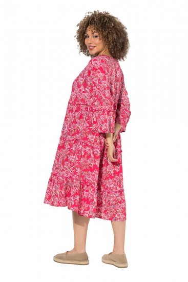 Ulla Popken 852841 Abito a fiori con volant Magenta - Vestiti midi - Abiti midi taglie comode