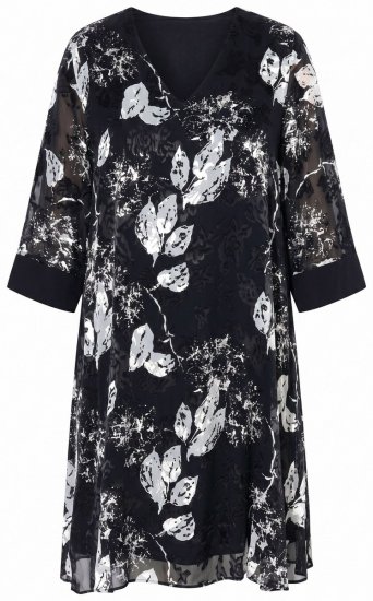 Ulla Popken 852959 Abito a fiori con maniche a 3/4 Nero - Vestiti midi - Abiti midi taglie comode