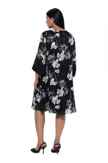 Ulla Popken 852959 Abito a fiori con maniche a 3/4 Nero - Vestiti midi - Abiti midi taglie comode