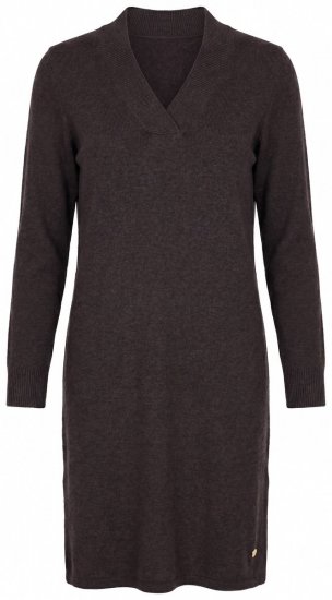 Ulla Popken 853077 Abito in maglia a maniche lunghe con scollo a V Marrone mogano - Abiti in maglia -
