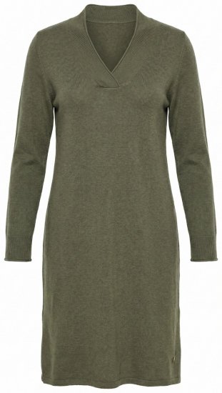 Ulla Popken 853077 Abito in maglia a maniche lunghe con scollo a V Cachi - Abiti in maglia - 