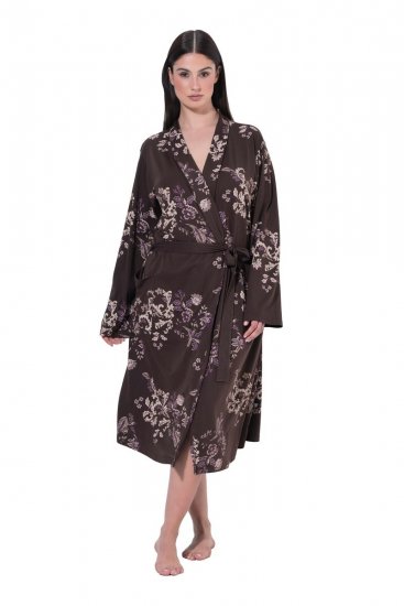 Ulla Popken 853204 Accappatoio a fiori Marrone - Vestaglie & accappatoi - 
