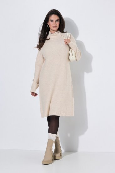 Ulla Popken 853504 Abito in maglia a maniche lunghe con collo alto Bianco panna - Abiti in maglia - 