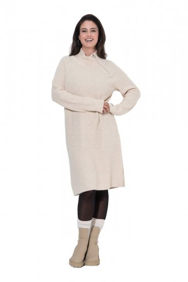 Ulla Popken 853504 Abito in maglia a maniche lunghe con collo alto Bianco panna - Abiti in maglia - 