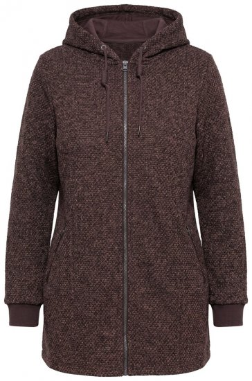 Ulla Popken 853577 Giacca in pile di maglia con cappuccio e stampa Marrone mogano - Abbigliamento in pile - 
