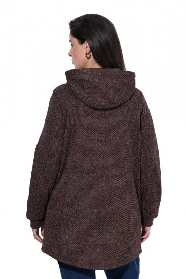 Ulla Popken 853577 Giacca in pile di maglia con cappuccio e stampa Marrone mogano - Abbigliamento in pile - 