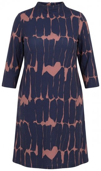 Ulla Popken 853590 Abito in jersey fantasia con maniche a 3/4 Blu scuro - Abiti - Vestiti per tutte le taglie