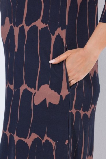 Ulla Popken 853590 Abito in jersey fantasia con maniche a 3/4 Blu scuro - Abiti - Vestiti per tutte le taglie