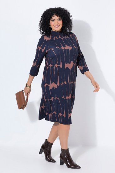 Ulla Popken 853590 Abito in jersey fantasia con maniche a 3/4 Blu scuro - Abiti - Vestiti per tutte le taglie