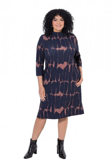Ulla Popken 853590 Abito in jersey fantasia con maniche a 3/4 Blu scuro - Abiti - Vestiti per tutte le taglie