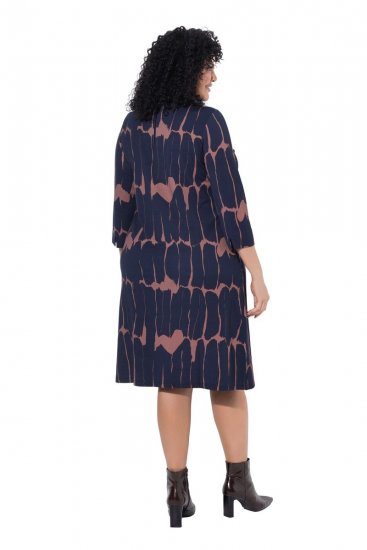 Ulla Popken 853590 Abito in jersey fantasia con maniche a 3/4 Blu scuro - Abiti - Vestiti per tutte le taglie