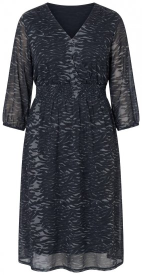 Ulla Popken 853620 Abito midi animalier con maniche a 3/4 Nero - Vestiti midi - Abiti midi taglie comode