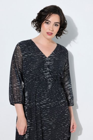 Ulla Popken 853620 Abito midi animalier con maniche a 3/4 Nero - Vestiti midi - Abiti midi taglie comode