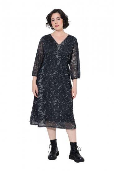 Ulla Popken 853620 Abito midi animalier con maniche a 3/4 Nero - Vestiti midi - Abiti midi taglie comode