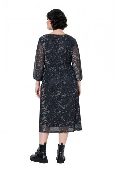 Ulla Popken 853620 Abito midi animalier con maniche a 3/4 Nero - Vestiti midi - Abiti midi taglie comode