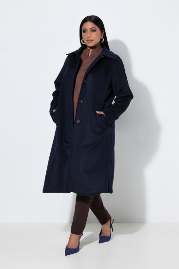 Ulla Popken 853646 Cappotto in lana con collo a camicia Blu scuro - Cappotti - Cappotti taglie forti da donna
