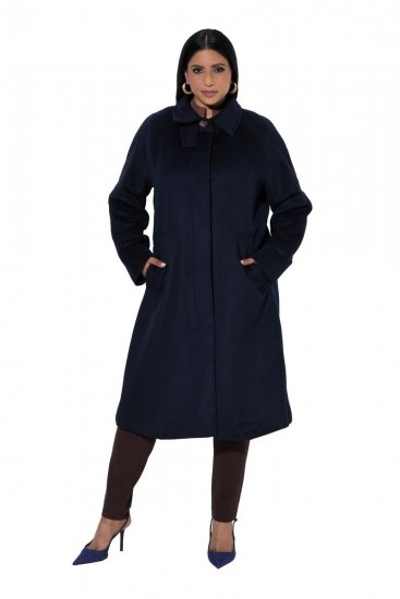 Ulla Popken 853646 Cappotto in lana con collo a camicia Blu scuro - Cappotti - Cappotti taglie forti da donna