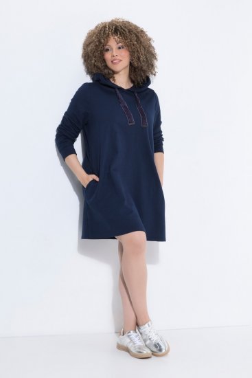Ulla Popken 853652 Abito di velluto con cappuccio Blu scuro - Abiti da sera - Abiti da sera taglie forti