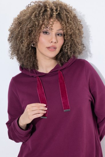 Ulla Popken 853652 Abito in felpa a maniche lunghe con cappuccio Rosso bacca - Abiti - Vestiti per tutte le taglie