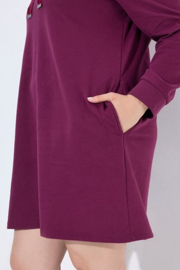 Ulla Popken 853652 Abito in felpa a maniche lunghe con cappuccio Rosso bacca - Abiti - Vestiti per tutte le taglie