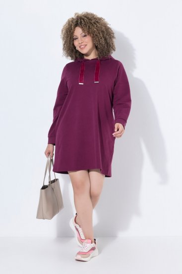 Ulla Popken 853652 Abito in felpa a maniche lunghe con cappuccio Rosso bacca - Abiti - Vestiti per tutte le taglie